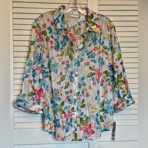 Alfred Dunner Ladies Tropical Vibe Eyelet Button Down Shirt